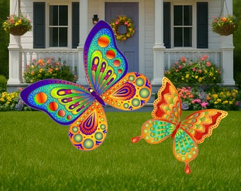 colorful butterfly garden stakes, new home housewarming gift for best friend, hippie outdoor decor, boho butterfly gifts for women, Spring