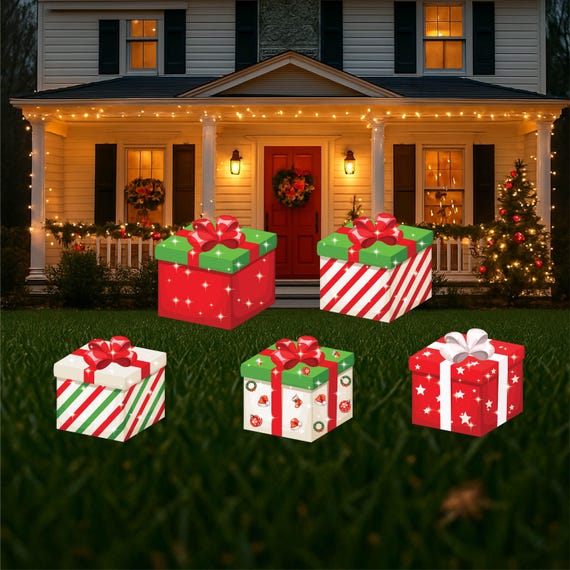 cute Christmas presents traditional Christmas yard art SET OF 5, outdoor holiday decor gift, Christmas gifts for new homeowners, xmas lawn