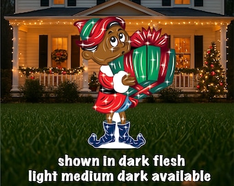 Black elf Christmas elf garden yard decor, African American elf Christmas yard art wood cutouts, outdoor holiday decor gift, winter yard