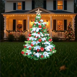 snowy Christmas tree wood signs for outside Christmas decorations, Christmas garden decor, cute Christmas front yard art, Christmas hostess