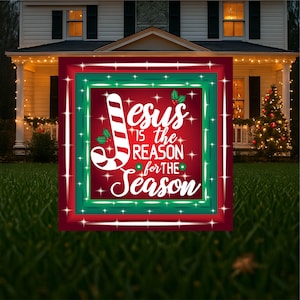 Jesus is the reason for the season lighted Christmas yard art housewarming gift for women, Christian Christmas outdoor signs for garden