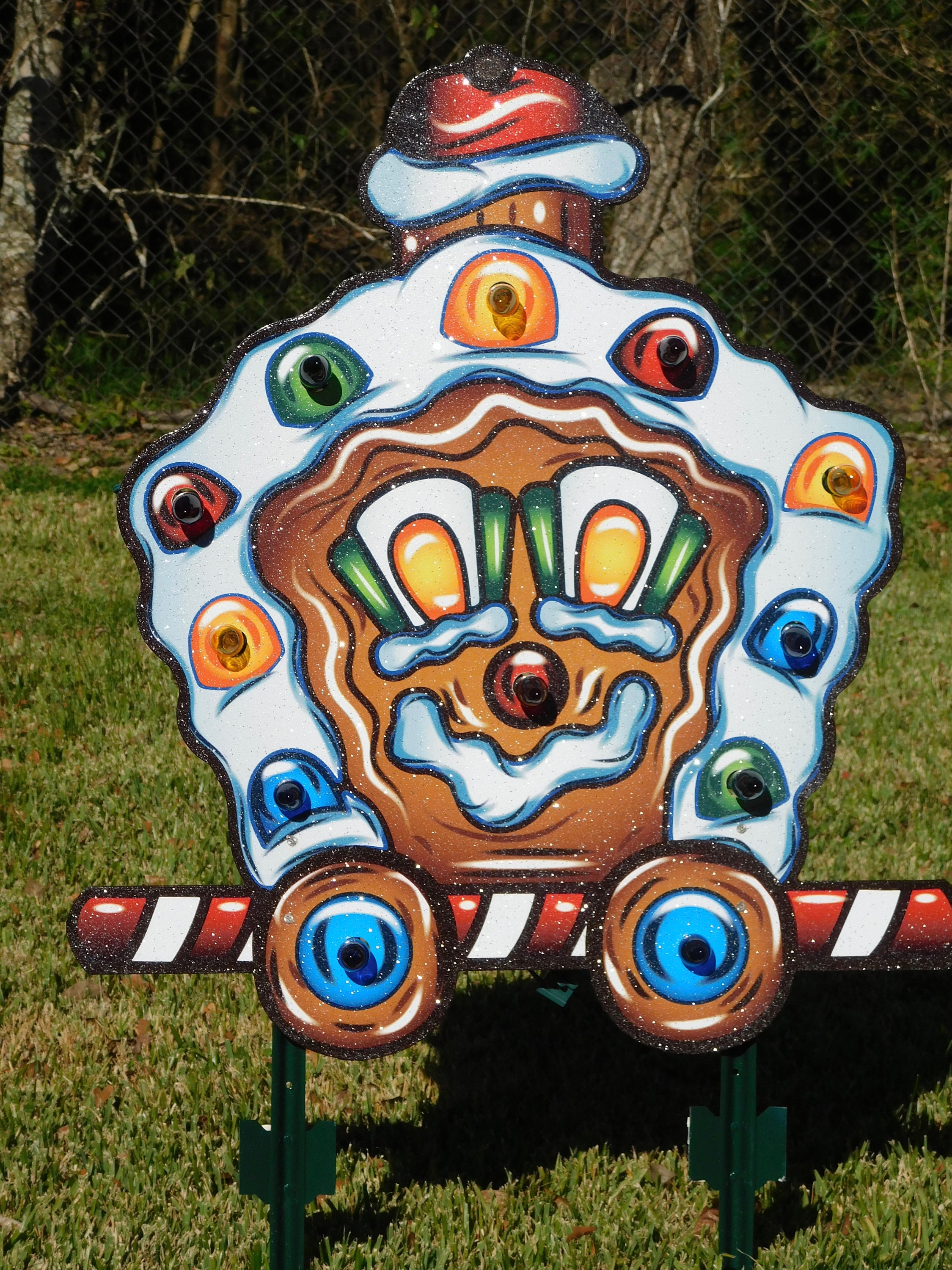 Christmas Yard Art Painted 4 PC Gingerbread train with lights Etsy