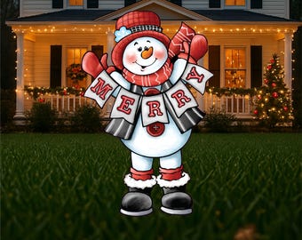 Merry Christmas outdoor displays, cute snowman outdoor decor yard art, snowman gifts for women, outside Christmas decorations for yard, best