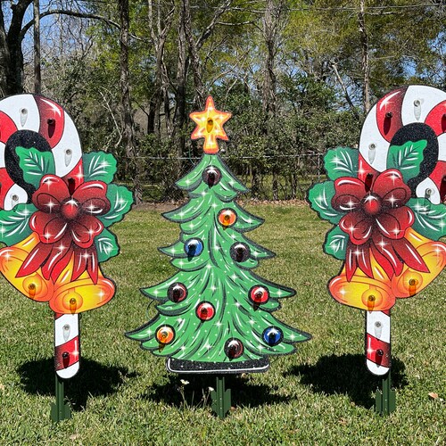 Christmas Yard Art Christmas Tree With Lights and Two Lighted Etsy