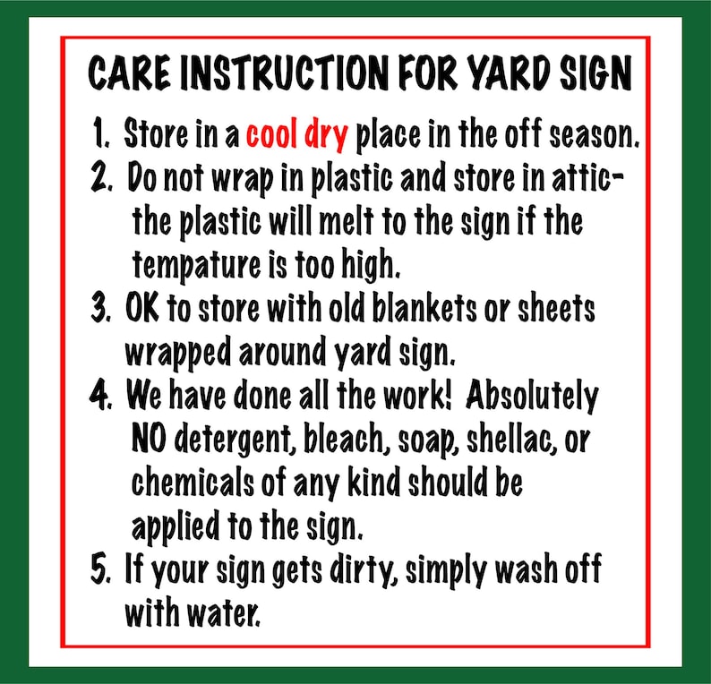 care instructions for yard signs
