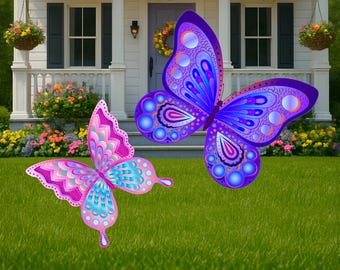 purple butterfly yard sign, pink butterfly outdoor decor yard art, cute butterfly gifts for mother in law,  garden gifts for her, whimsical