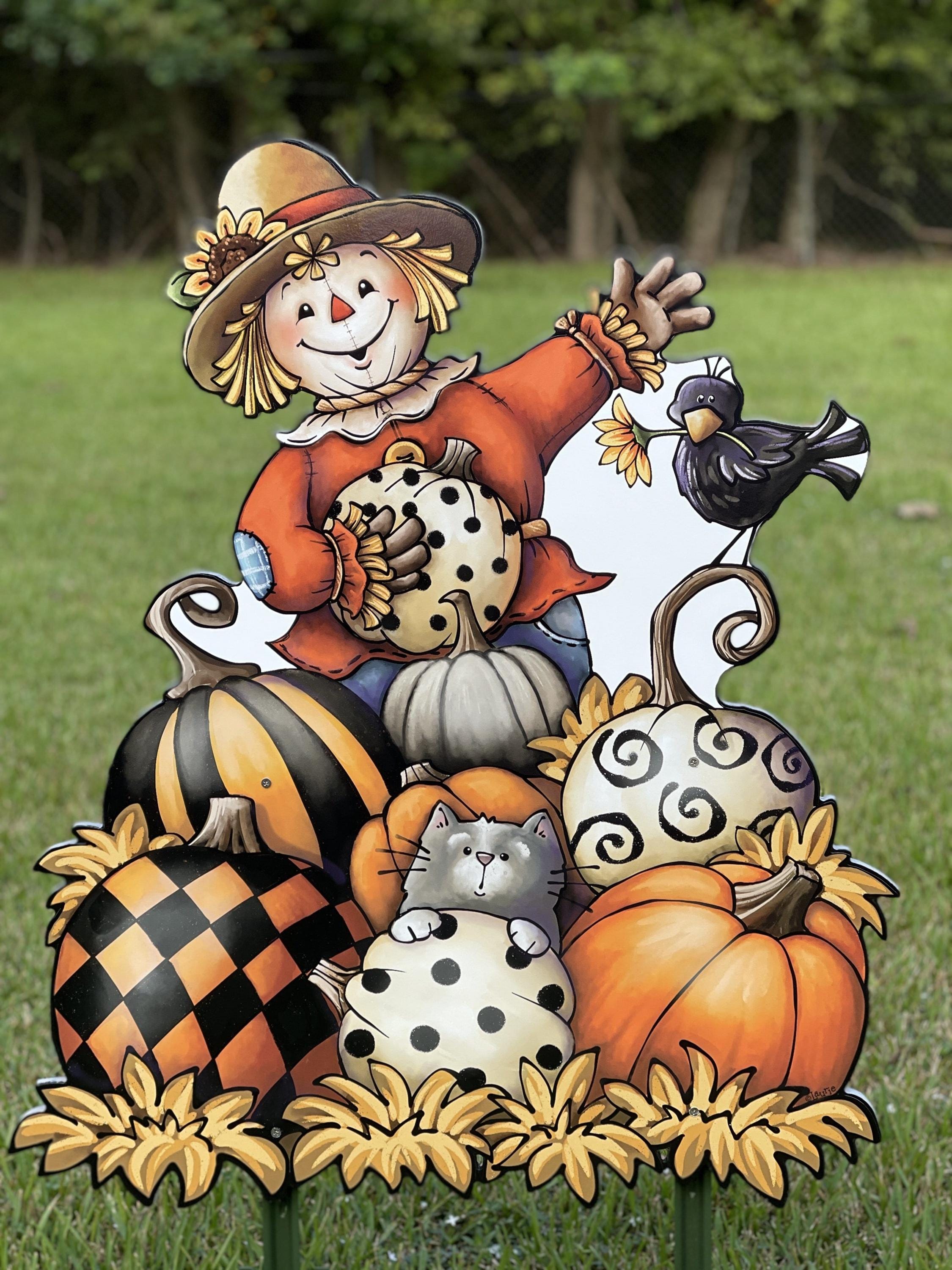 Cute Scarecrow for Garden Outdoor Pumpkin Patch Sign, Primitive