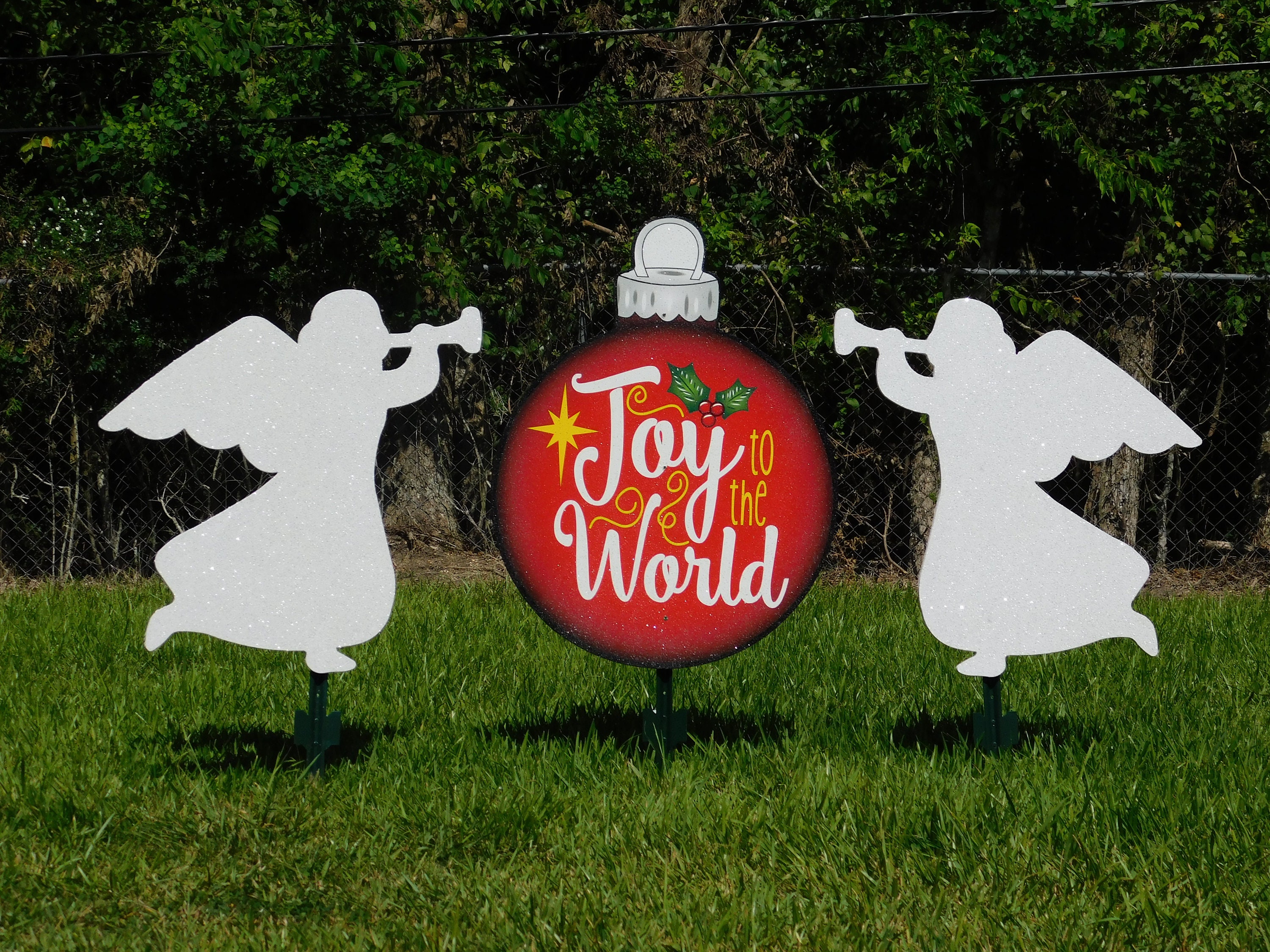 Christmas Yard Art 3 Piece Set Joy to the World bulb with Etsy