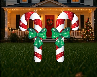 candy cane outdoor decor SET OF 2, Christmas lawn wooden signs for outdoors, Christmas garden gifts for women, outdoor holiday decor gift