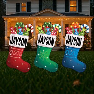 personalized Christmas stocking holiday yard decor, cute Christmas gifts for families with kids, Christmas garden stakes, Christmas outdoor