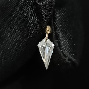 14K Gold Kite Shape Moissanite Stud | Floating Single Kite Diamond | 16G Flat Back Threaded Earrings | Dainty Fine Jewelry Gift for Her