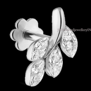 Gioia Tiny Blatt Mit Marquise Diamant Ohrring 14K Massiv Gold Blatt Helix Ohrring Knorpel Piercing Marquise Diamant Daith Piercing (Einzeln)