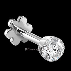 Single Invisible Set Minimalist Stud Piercing for women | 14K Solid Gold Stud | Round Moissanite Stud | Piercing Stud For Girl | Labret Stud