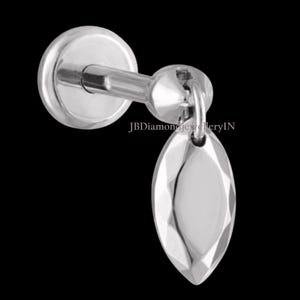 Orecchino a forma di marquise filettato in oro massiccio 14 carati sfaccettato, pendente a forma di marquise sfaccettato, piercing a perno singolo filettato con chiusura a vite, piercing all'elica 16 g
