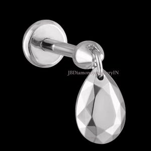 Orecchino a forma di pera sfaccettata in oro massiccio 14k con ciondolo a forma di pera flottante, diamante taglio a pera, con perno a fondo piatto filettato, piercing all'elica per lei, 16G