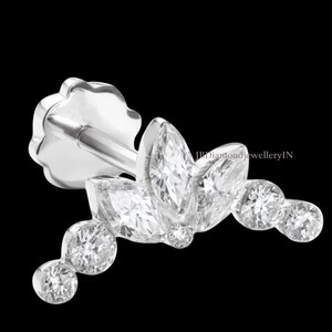 Diana's Invisible Set Diamond Lotus Garland Threaded Stud Earring 14KSolid Gold Marquise Diamond Stud Unique Marquise Diamond Cartilage Stud