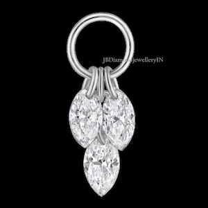 Floating Diamond Plume Charm Triple Marquise Diamond Earring Charm Drop Add on for Hoop Latest Fine Jewelry Marquise Diamond Charm