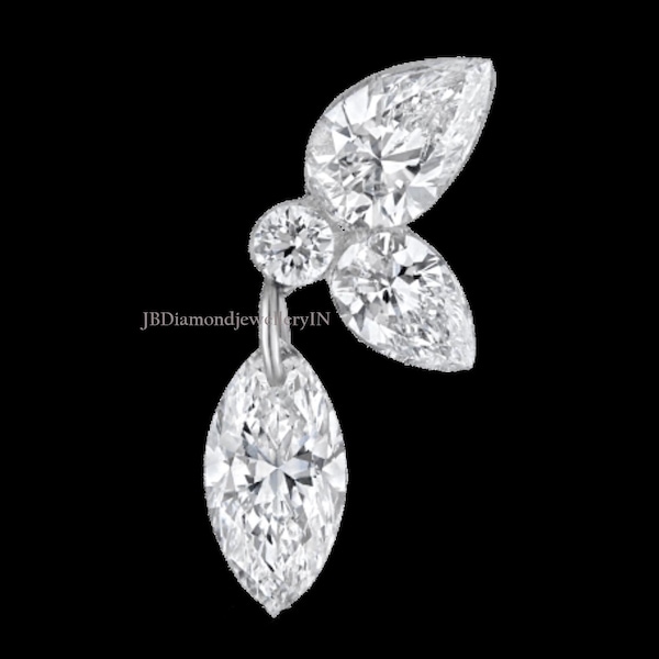 14 kt gouden druppelvormige diamanten marquise en peer | Dubbele peer kraakbeenoorbel met platte achterkant | Helix schelppiercing | Feestkleding, sieraden voor haar