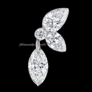 14k Gold Drop Dangle Ear Piercing Marquise Pear Diamond Echo 16g Threaded Stud, Double Pear Flat Back Stud, Party Wear Jewelry For Her