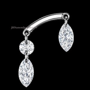 Margaret Floating Marquise and Round Diamond Drape, Unique Ear Set Up 16g 18g Threaded Flatback Stud, Helix Threaded Stud Piercing For Lady