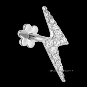 14k massief gouden lab-gegroeide diamanten bliksemschicht 16g oorstekers met schroefdraad kraakbeenoorbel stud/tragus/schelp/helix piercing/platte achterkant