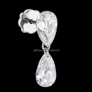 Low Profile Pear Diamond Floating Dangle Threaded Stud 16g Screw Back Stud Dangle Earring Minimalist Cartilage Helix Tragus Threaded Stud
