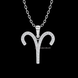 Collier Bélier en or massif 10 carats, corne de bélier diamant moissanite, bijoux symbole du zodiaque, cadeau astrologie pour lui, cadeau d'anniversaire d'avril