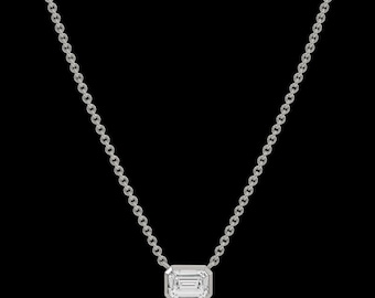 Smaragdschliff 0,5 Karat Moissanit Diamant-Halskette | 14K Gold Bezel Set Solitär Anhänger | Minimalistisches feines Schmuck Geschenk
