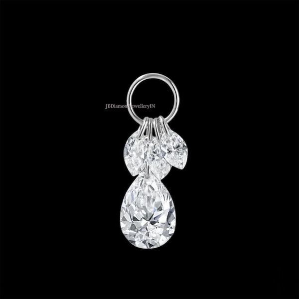14 kt witgouden zwevende peer diamant pluim bedel oorbel | Marquise hangsteel met schroefdraad | Elegante kraakbeen-helix conch piercing-sieraden