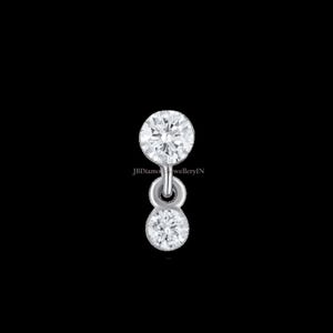14K Solid Gold Threaded Stud Conch Piercing 0.10 CT Sparkle Single Invisible Set Diamond Dangle Earring Body Piercing Jewelry