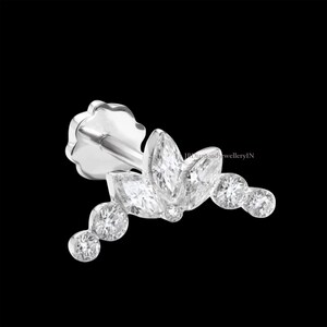 Diana's Invisible Set Diamond Lotus Garland Threaded Stud Earring 14KSolid Gold Marquise Diamond Stud Unique Marquise Diamond Cartilage Stud