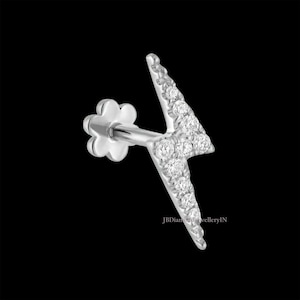 14k Solid Gold Lab Grown Diamond Lightning Bolt 16g Threaded Stud Earring cartilage earring Stud/Tragus/Conch/Helix Piercing/Flat Back