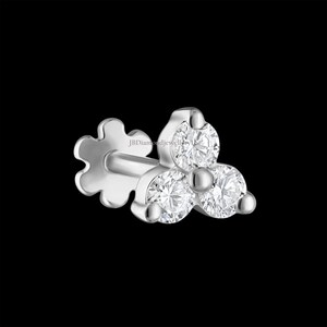 Diamond Trinity Threaded Stud Earring 3mm Florence Sparkle 14K Gold Stud Earring Conch Piercing Single Stud Lab Diamond Piercing For Women