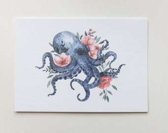 Watercolor postcard "Floral Octopus" | Print A6