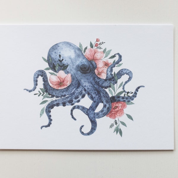 Aquarell Postkarte „Floral Octopus“ | Druck A6