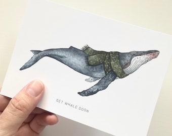 Watercolor postcard "Get Whale Soon" | Print A6