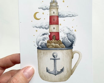 Watercolor postcard "Lighthouse Cup" | PK-004 | A6 print