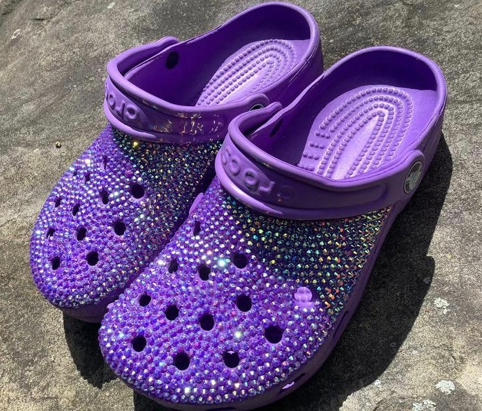 rose gold sparkly crocs