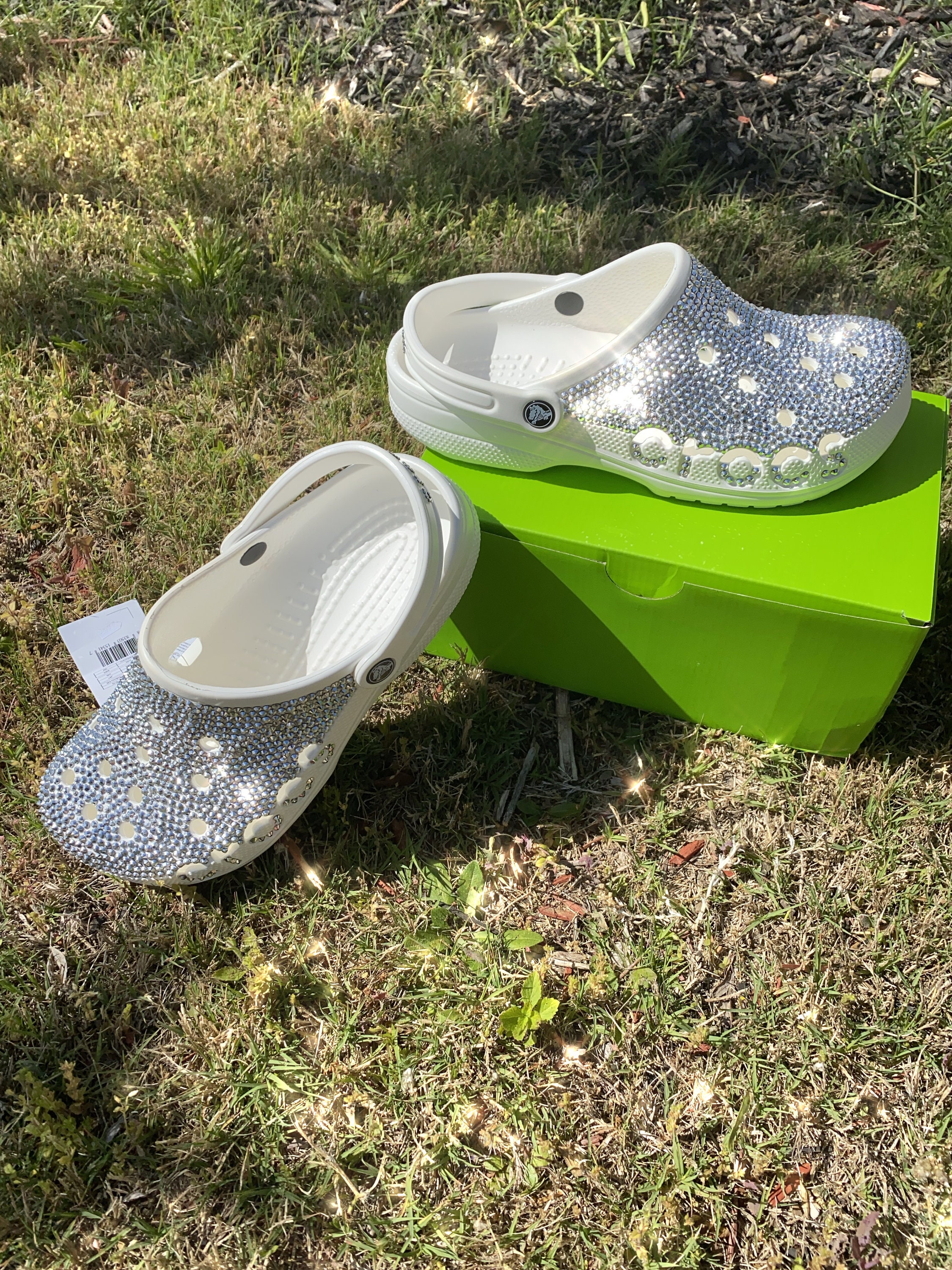 white bling crocs