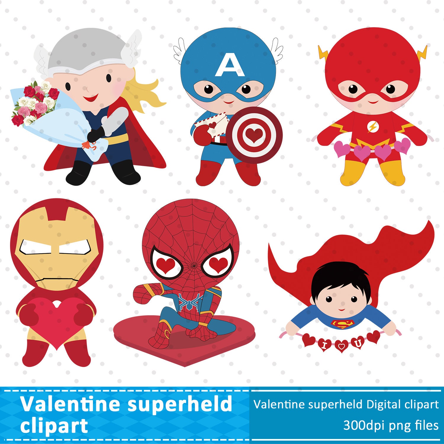 Valentine Superhero Clipartvalentine Clipartsuperhero Etsy