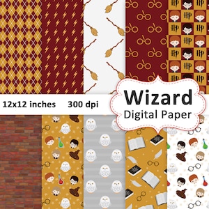 Wizard Digital Papers, Instant Download, Wizard School, Magic Themed Birthday,Magical School Digital Backgrounds, Fun Wizard Papers