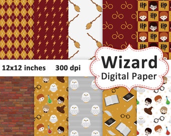 Wizard Digital Papers, Instant Download, Wizard School, Magic Themed Birthday,Magical School Digital Backgrounds, Fun Wizard Papers