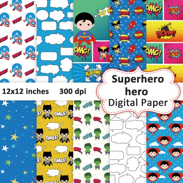 Superhero Hero Digital Papers, Instant Download, Comics, Superhero Birthday, Superhero Invitations, Comic Book