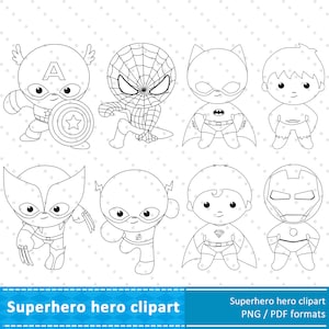 Superhelden Black and White Cliparts Superhelden Färbung Superhelden Party PNG und PDF Dateien