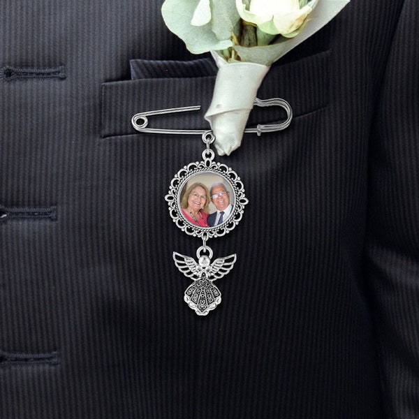 Pin de solapa personalizado - Pin de solapa conmemorativo - Boda de ramo de broche de fotos personalizado - Pin de solapa con fotos - Regalo conmemorativo de pin de solapa funerario