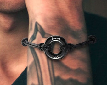 Engraved Urn Bracelet: Circle of Life Cremation Jewelry, Black Leather