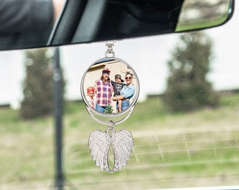 Personalized Angel Wings Photo Keychain: Memorial Rear View Mirror Charm