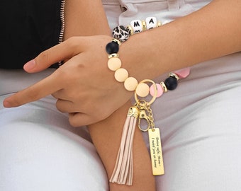 Porte-clés personnalisé avec bracelets de maman, Porte-clés bracelet à barres, Porte-clés en silicone, Si vous le trouvez, veuillez envoyer votre étiquette personnalisée, Bracelet en silicone