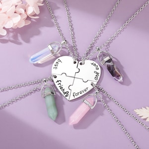 Beste vriend voor altijd en altijd kettingen, set van 4 vriendschapskettingen, BFF ketting, gespleten hart ketting, Pizzle stuk ketting, kristal Set of 4