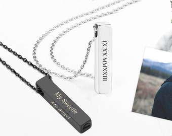Personalized Urn Necklaces for 2, Vertical Bar Necklace, Four Sided Name Necklace, Cremation Ash Keepsake Necklace, Yin Yang Jewelry